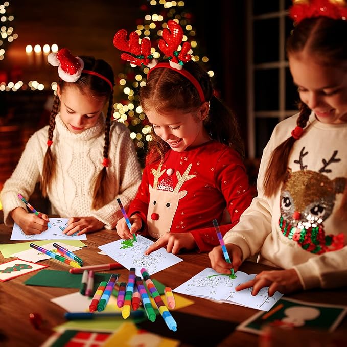 Funrous 24 Pcs Christmas Coloring Book for Kids Bulk with 24 Crayons, Christmas Activity Books with Marker Xmas Stocking Goodie Bag Stuffers for Holiday Students Classroom Gifts Party Favors (Vivid)