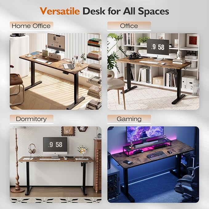 Monomi 59 inch Electric Standing Desk with Memory Preset, Adjustable Height Standing Desk for Home Office & Gaming, Large Computer Desk with Anti-Collision, Rustic Brown