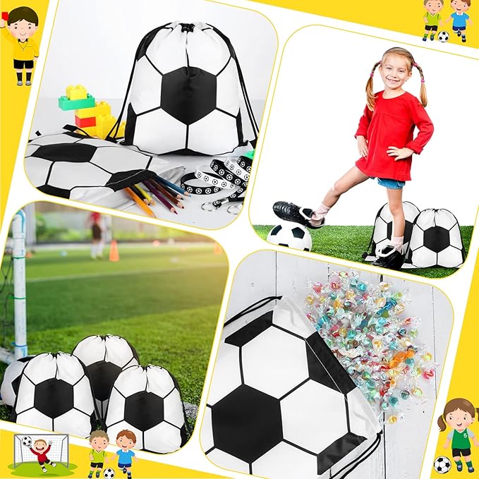 34 Pieces Soccer Party Favors 10 Soccer Drawstring Bags Sports Gym 12 Soccer Bracelet Wristband Silicone Rubber Bracelet 12 Soccer Keychains Soccer Team Gift for Men Women Sport
