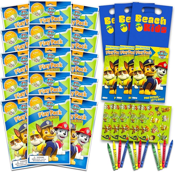 Bendon Set Of 15 Kids Play Packs Fun Party Favors Coloring Book Crayons Stickers (Nickelodeon Paw Patrol)