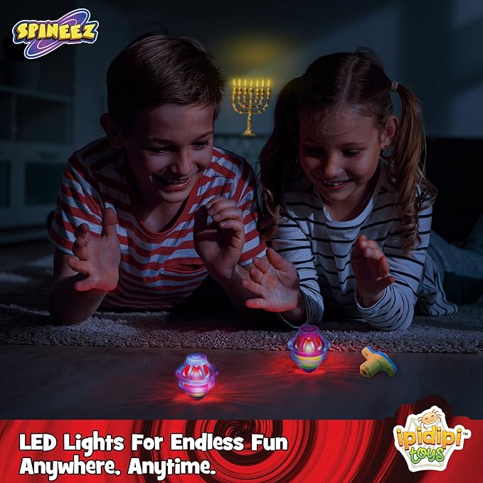 IPIDIPI TOYS Light Up Spinning Tops and Flying Saucer Disc - Light Up Spinner Toy for Kids - Christmas Party Favors, Stocking Stuffers, Birthday Gifts, Cool Games Boys and Girls, Red, Pack of 12 Sets