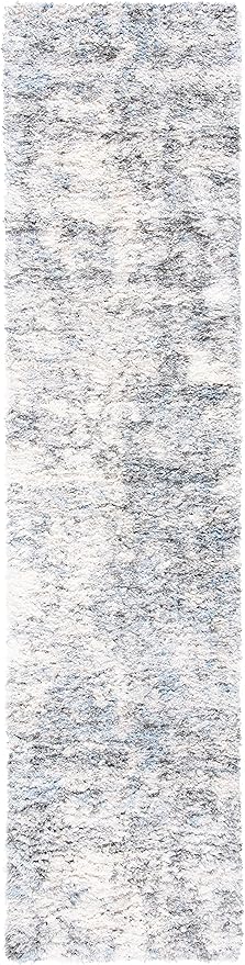 SAFAVIEH Berber Shag Collection Runner Rug - 2' x 14', Ivory & Beige, Modern Abstract Design, Non-Shedding & Easy Care, 1.2-inch Thick Ideal for High Traffic Areas in Living Room, Bedroom (BER274A)