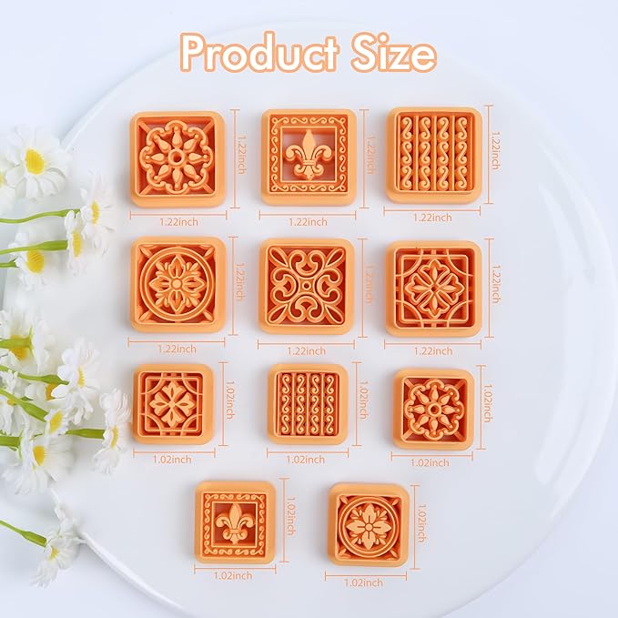 Puocaon Mexican Talavera Clay Cutters - 11 Pcs Clay Cutters for Polymer Clay Jewelry, Portuguese Tiles Polymer Clay Jewelry Cutters, Floral Tile Clay Cutters for Earrings, Peranakan Tile Clay Cutters
