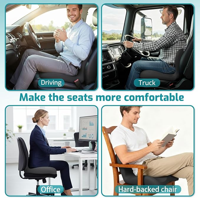 Memory Foam Seat Cushion,Office Chair Cushion with Lumbar Support for Back Pressure Relief,Sciatica,Car Seat Cushion with Adjustable Strap,Hip Pad Cushions for Car,Truck,Desk (D-Black)