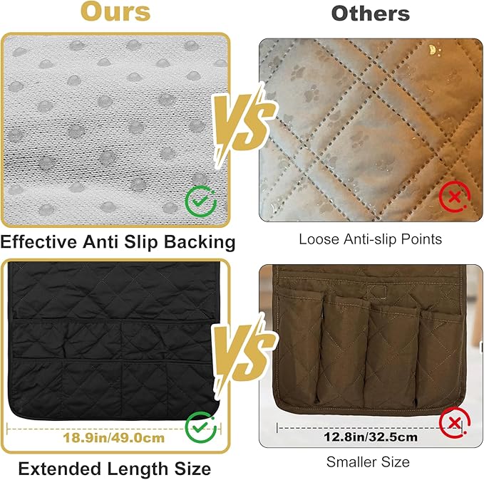 Remote Control Holder for Recliner,Armchair Caddy,Non Slip Sofa Armrest Storage Organizer for Recliner Couch with 6 Pockets for TV Remote,Cell Phone,Magazine (Black)