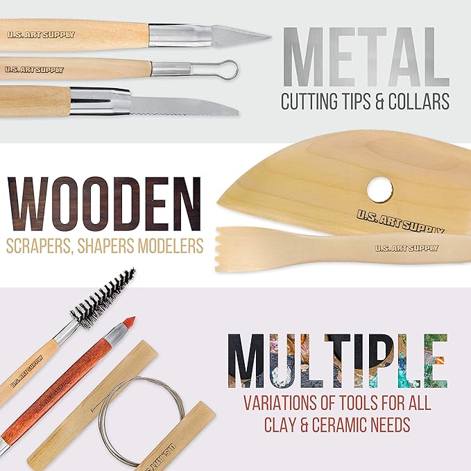 U.S. Art Supply 53 Piece Pottery & Clay Sculpting Tool Set with Hard Plastic Storage Box