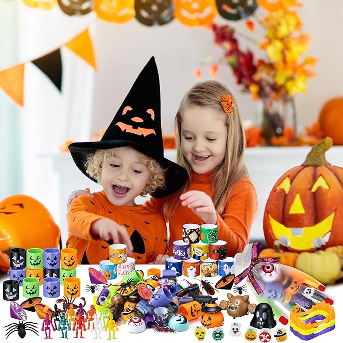 Halloween Party Favors, 193pcs Halloween Stuffed Toys Bulk Birthday Party Decorations, Goodie Bags for Party Supplies, Halloween Games for Kids