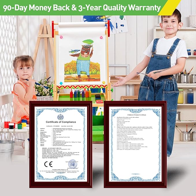 FUNLIO Anti-Warping Kids Art Easel, 3 Height Adjustable for Kids Aged 2-8, All-in-One Toddler Easel with Paper Roll & Erasable Frame, Standing Easel with Magnetic Chalkboard/Whiteboard (Green)