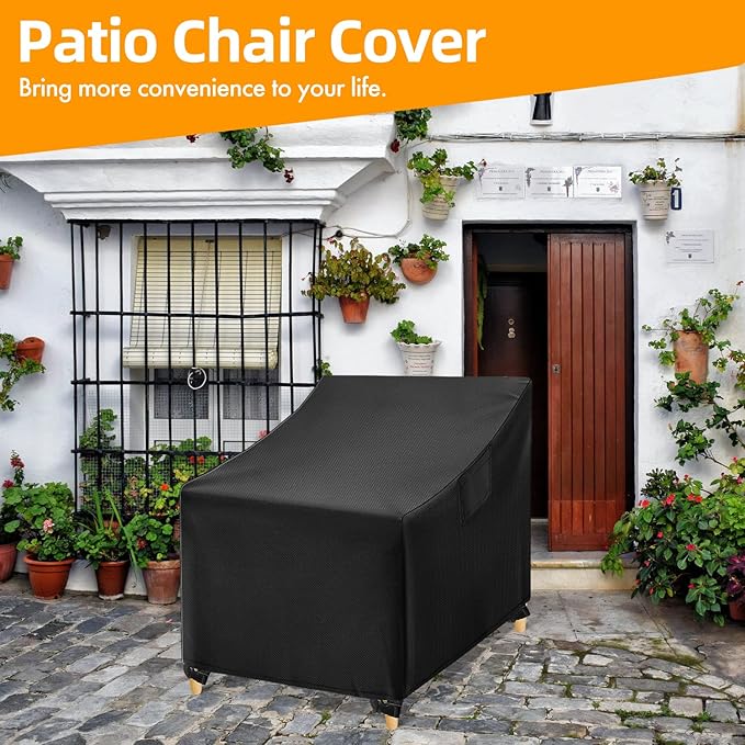 WLEAFJ Outdoor Chair Covers Waterproof, Black Lawn Patio Furniture Covers, Heavy Duty Wicker Garden Sofa Chair Cover, 2 Pack - 37" W x 40" D x 30" H