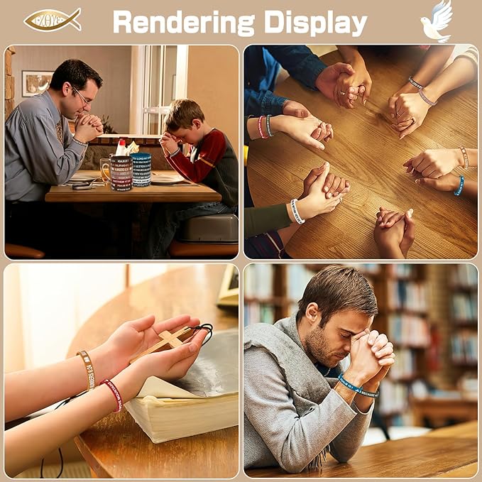 JUNEBRUSHS 42pcs Bible Verse Silicone Bracelets Bulk Inspirational Christian Faith Hope Jesus Rubber Wristbands for Men Women Party Christian Gifts(21 Designs)