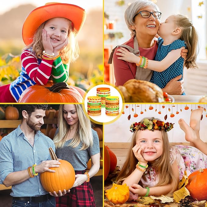 JUNEBRUSHS 42pcs Thanksgiving Party Favors Silicone Bracelets Rubber Wristbands Accessories for Autumn Thanksgiving Kids Adults Party Decorations Stuffers Filler Gift Supplies(7 Designs)
