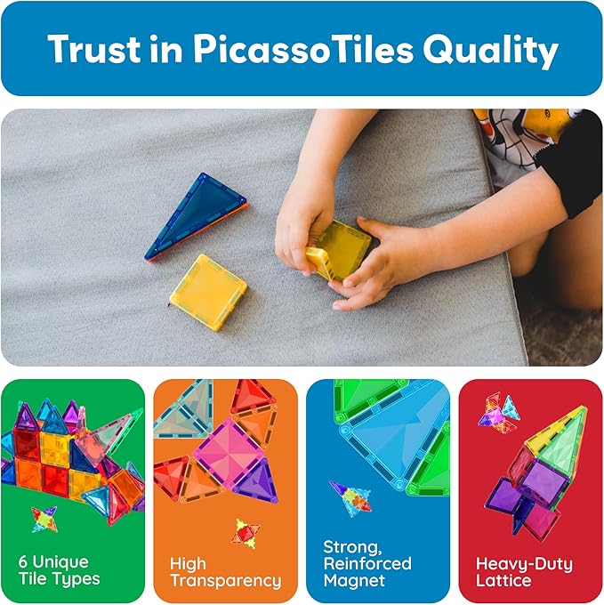 PicassoTiles 120 Piece Magnetic Building Block Mini Diamond Series Travel Size Magnet Construction Toy Set STEM Learning Kit Educational Playset Child Brain Development Stacking Blocks PTM120