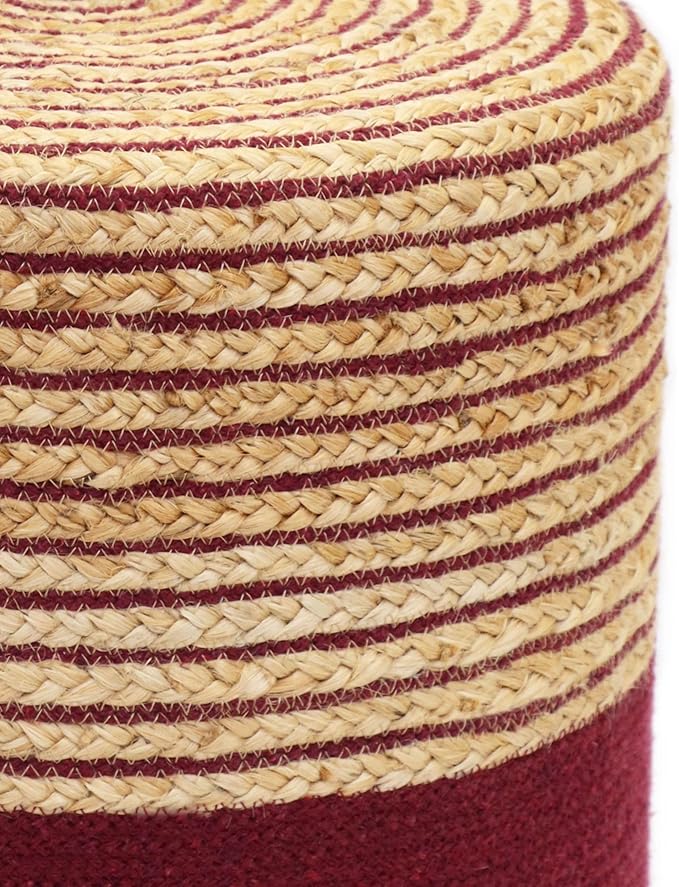 COTTON CRAFT Braided Pouf – Cylindrical Jute Cotton Ottoman Boho Foot Stool - Bedroom Dorm Family Room Accent Seating – Rustic Decorative Round Pouf – 15 Dia x 16 Height - Natural Burgundy
