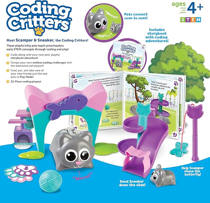 Learning Resources Coding Critters Scamper & Sneaker - 22 Pieces, Ages 4+ Educational Learning Games, Screen-Free Early Coding Toy for Kids, Interactive STEM Coding Pet