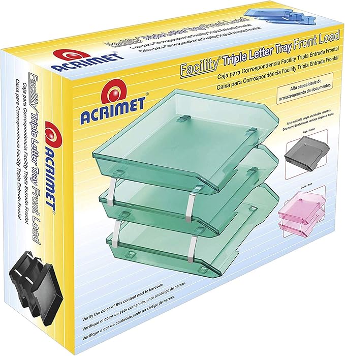 Acrimet Facility 3 Tier Letter Tray, Front Load, Letter Size/A4, Desktop File Organizer, Plastic (Clear Smoke Color)