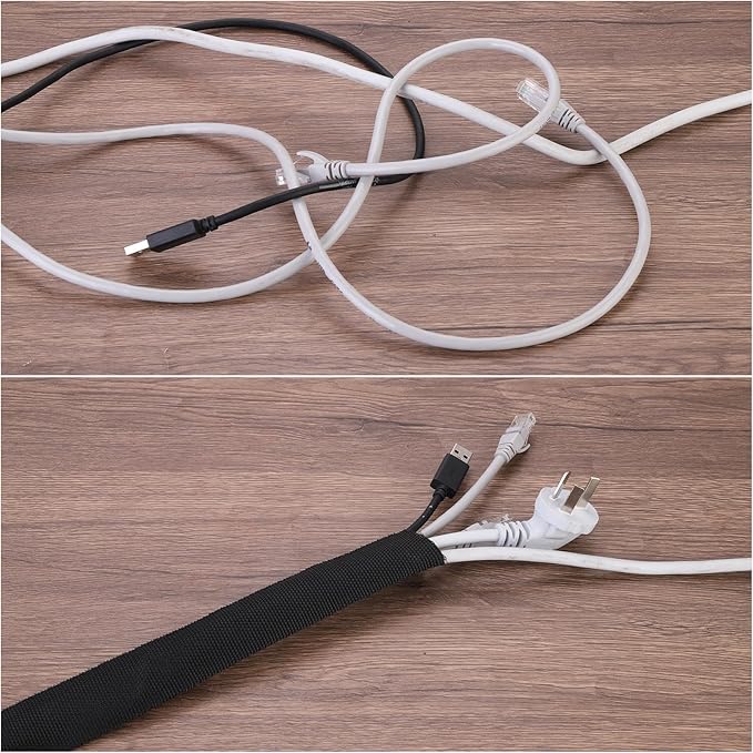 MECCANIXITY Braided Cable Sleeves Heat Shrinkable Fabric Sleeving, 1 1/4" 3ft Black 2:1 Ratio Heat Shrinkable Cord Protector for Harness Cable, Network Cable Protection, Cable Management