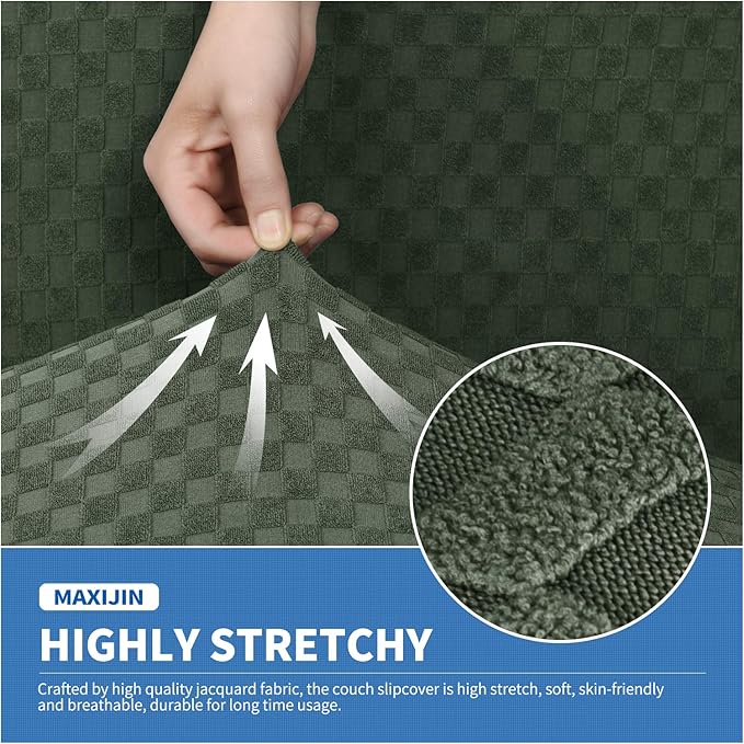 MAXIJIN 3 Piece Stretch Couch Covers for 2 Cushion Couch Sofa Slipcovers with 2 Extra Large Seat Cushion Couch Jacquard Loveseat Sofa Couch Cover for Dogs (2 Cushion Sofa, Army Green)