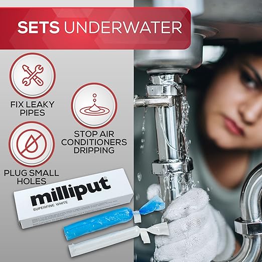 Milliput Plumbers Putty 10 Piece Set, Superfine White - with Sculpting Tools, Sanding Pad and Gloves - Ceramic Tile, Fiberglass Tub, Bath, Sink and Porcelain Repair Kit - 2 Part Epoxy Modeling Clay