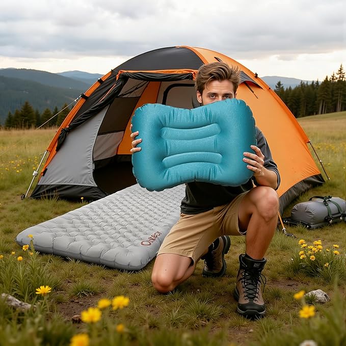 Olaterior Ultralight Inflatable Camping Pillow, Compressible, Compact, Comfortable, Ergonomic Inflating Pillows, Portable Travel Air Pillow for Outdoor Camp, Hiking, Backpacking & Airplane Travel