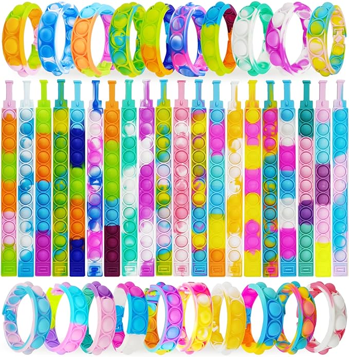 120 Pcs Pop Bubble Bracelet Fidget Toys, Pop Wristband Fidget Bulk Toy for Party Favors, Halloween Christmas Valentine Gifts Students Gifts Classroom Prizes Goodie Bag Stuffers for Kids