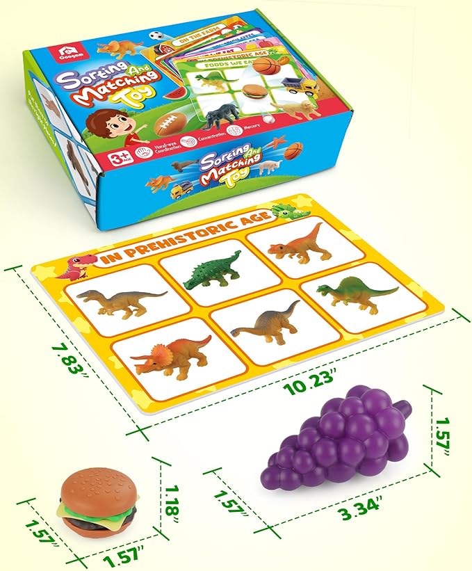 Coogam Sorting Toy for Toddlers, Animals Dinosaurs Fruits Vehicles Foods Fishes Balls Farm Playset, Fine Motor Montessori Game Preschool Educational Learning Gift for Year Old Kids