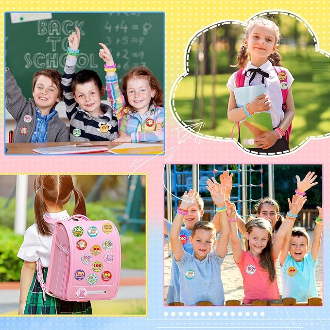 64PCS 100 Days of School Party Favors 32pcs 100 Days Smarter Button Badges Pins and 32pcs Silicone Bracelets for Happy 100th Day of School Activities Party Decorations Goodie Bag Fillers