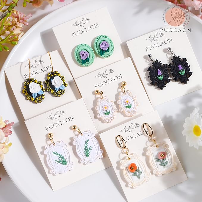 Puocaon Vintage Frame Clay Cutters - 11 Pcs Clay Cutters for Polymer Clay Earrings Jewelry, Mini Ornate Frame Clay Earring Cutters, Antique Picture Photo Portrait Clay Cutters for Jewelry Making
