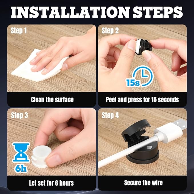 12 Pack Cord Organizer - Rotatable Magnetic Cable Clips Cord Holder, Adhesive Cable Organizer Phone Charger Wire Holders Cable Management Clips for Home Office Desk Nightstand (6 White + 6 Black)