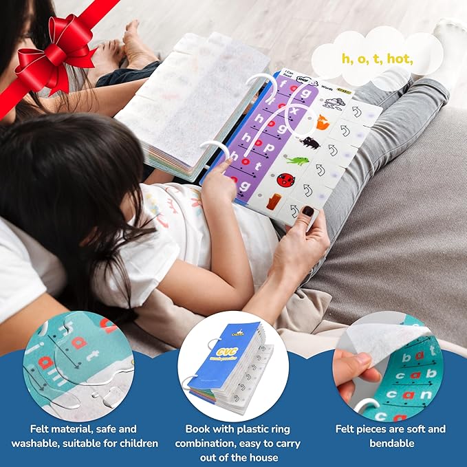 CHEFAN CVC Word Spelling Games, Phonics Flash Card Sight Word Games, Preschool Kindergarten Learning Activities, Montessori Educational Toy Gift for 3 4 5 6 Year Old Kids