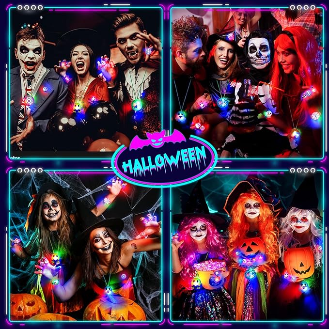 Halloween Party Favors for Kids, 118PCS Halloween Light Up Toys including Necklaces Rings Bracelets Brooches, Glow in the Dark Halloween Toys Bulk, Halloween Goodie Bag Fillers Treats Classroom Favors