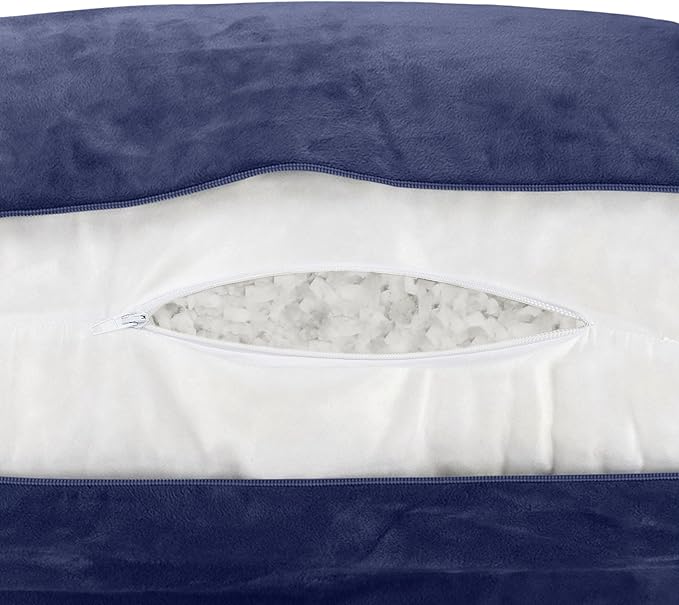 Husband Pillow Dark Blue, Original Reading Pillow in Bed Rest Chair, Shredded Memory Foam Large Lounge Cushion Adult Backrest with Arms, Comfy Back Support for Sit Sitting Up, Wash/Removable Cover