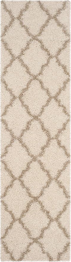 SAFAVIEH Dallas Shag Collection 2'3" x 8' Ivory/Beige SGDS257B Trellis Non-Shedding Living Room Bedroom Dining Room Entryway Plush 1.5-inch Thick Runner Rug