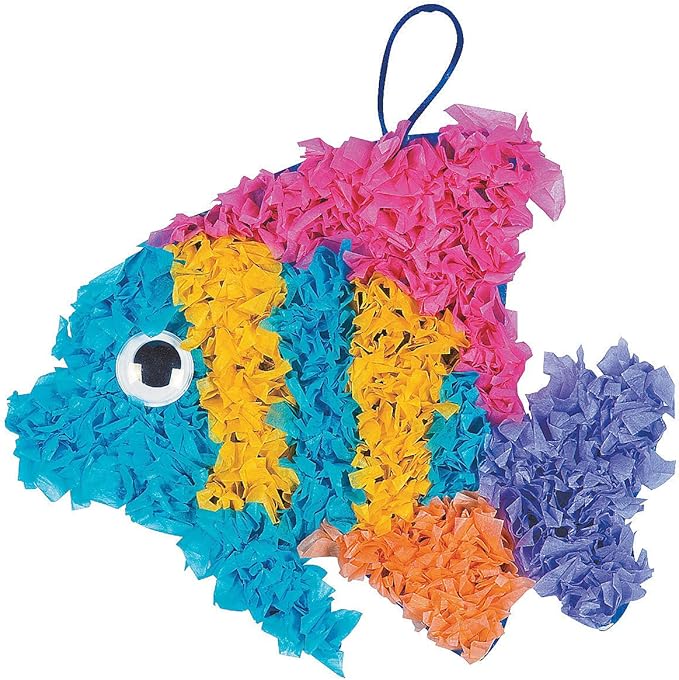 Fun Express Crinkle Tissue Tropical Fish Craft Kit - Makes 12 - VBS Vacation Bible School Supplies/Decor - Crafts for Kids and Fun Home Activities