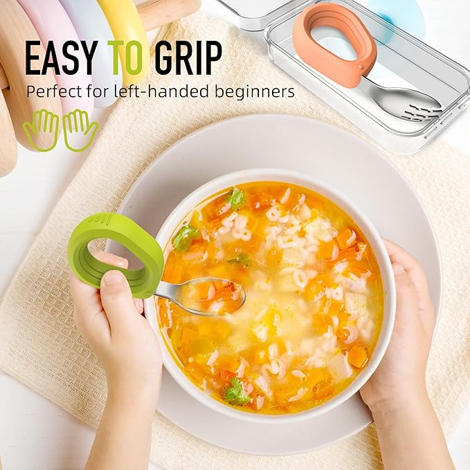 Toddler Utensils Baby Utensils Toddler Forks and Spoons Baby Forks and Spoons Set Kids Stainless Steel Silverware Set Children Safe Forks and Spoons Self Feedig-Dishwasher Safe(Orange+Green)
