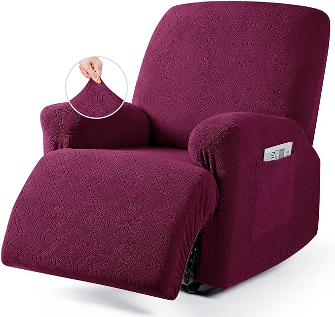 VANSOFY Recliner Chair Cover, 3-Pieces Stretch Lazy Boy Recliner Covers for Recliner Chair Soft Reclining Chair Slipcover Furniture Protector for Dogs Cats(Burgundy)