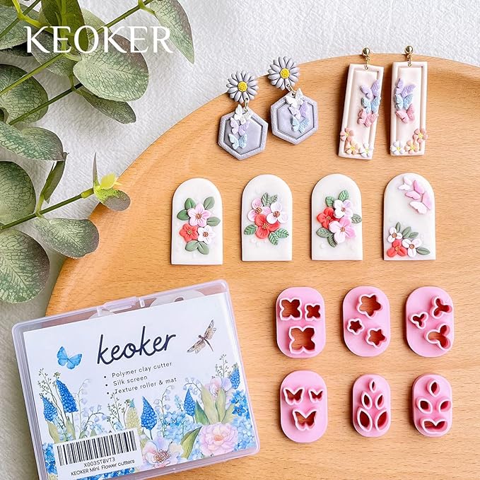 KEOKER Polymer Clay Cutters - Mini Clay Cutters for Polymer Clay Earrings Making, 6 Shapes Floral & Leaf & Butterfly Micro Clay Cutters, Clay Cutters for Polymer Clay Jewelry