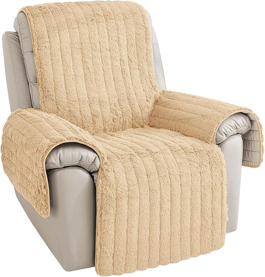 RBSC Home Plush Recliner Slipcover 30 Inches Beige Chair Covers Artificial Wool Lazy Boy Cover Quilted Cover for Recliner Chairs and Furniture Soft Warm