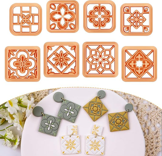 Puocaon Ceramic Tile Clay Cutters - 8 Pcs Bohemain Floral Tile Polymer Clay Cutters for Jewelry Making, Majolica Tile Earrings Clay Cutters, Porcelain Tile Clay Jewelry Cutters Polymer Clay Jewelry