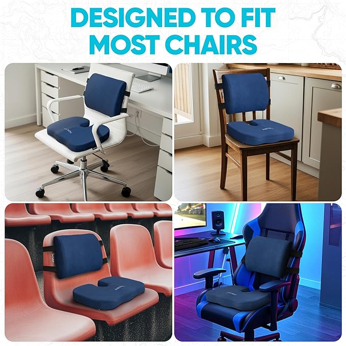 FORTEM Seat Cushion, Office Chair Cushion, Lumbar Support Pillow for Office Chair, Memory Foam Sciatica Coccyx Tailbone Pressure Pain Relief, Car Sitting Pad, Washable Non Slip