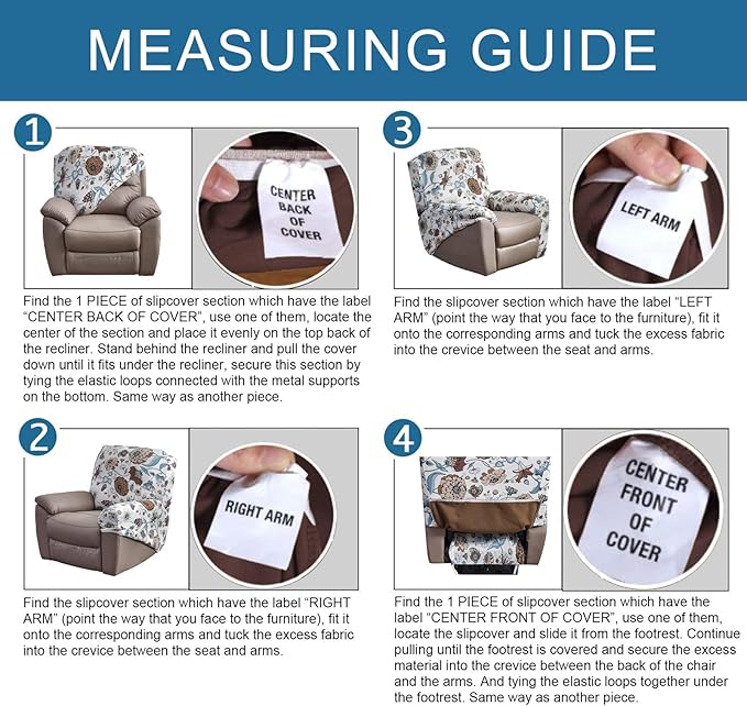 NILUOH Stretch Recliner Cover 4 Pieces Printed Lazy Boy Chair Covers Recliner Sofa Slipcover Anti-Slip Fitted Furniture Protector with Elastic Bottom, N1