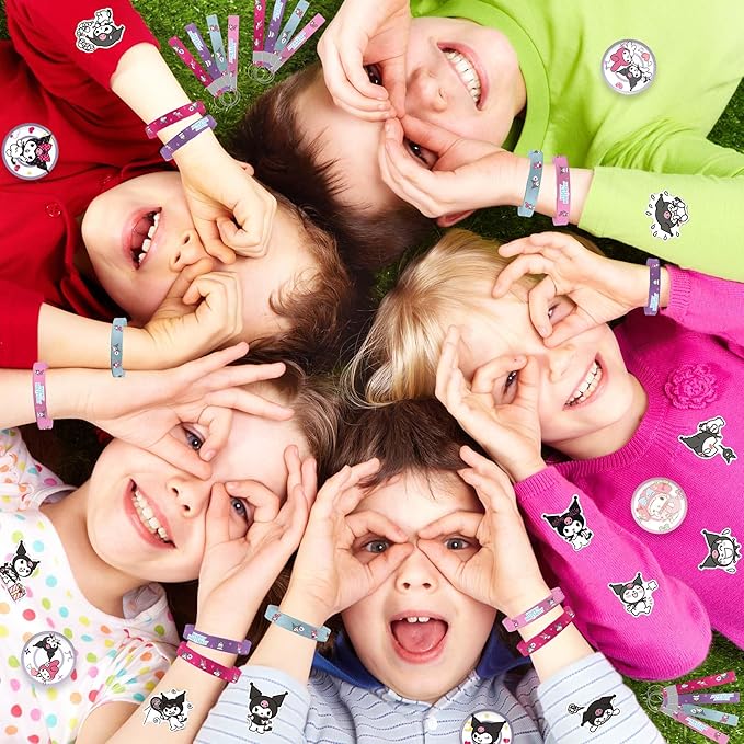 Kawaii Birthday Party Decorations, Kawaii Birthday Party Supplies Include 12 Key Chains, 12 Bracelets, 12 Button Pins, 50 Stickers, Kawaii Party Favors for Girls