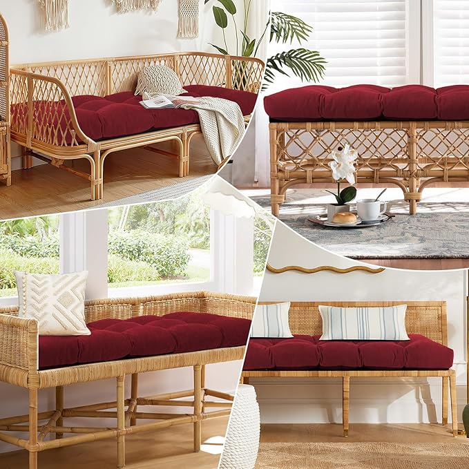 Bench Cushion 42 Inch - Chenille Fabric, High-Density Foam, Non-Slip Bottom, Soft Durable Indoor Tufted Long Seat Cushion for Window Garden Furniture (Red, 42x16x4 Inch)