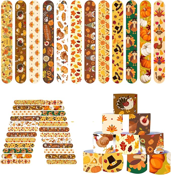 48pcs Thanksgiving Slap Bracelets for Kids Bulk Slap Bracelets for Thanksgiving Party Favors
