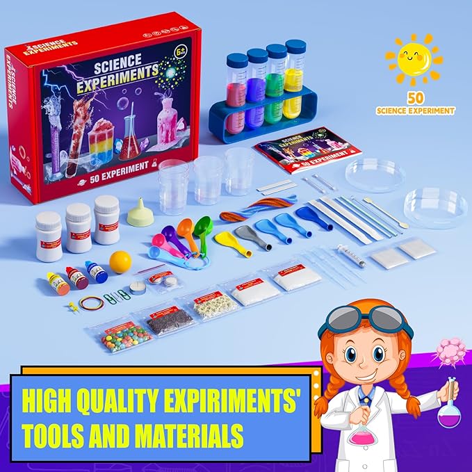 50 Lab Experiments Science Kit for Kids, STEM Activities Educational Scientist Toys Gifts for Age 6-12 Year Old Boys Girls, Chemistry and Physics Set Toys Educational Learning Set