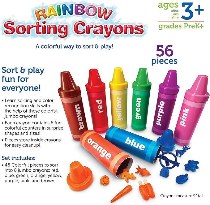 Learning Resources Rainbow Sorting Crayons - 56 Pieces, Ages 3+ Kids Crayons, Early Color Recognition & Sorting, Toddler Sort and Stacking Toys