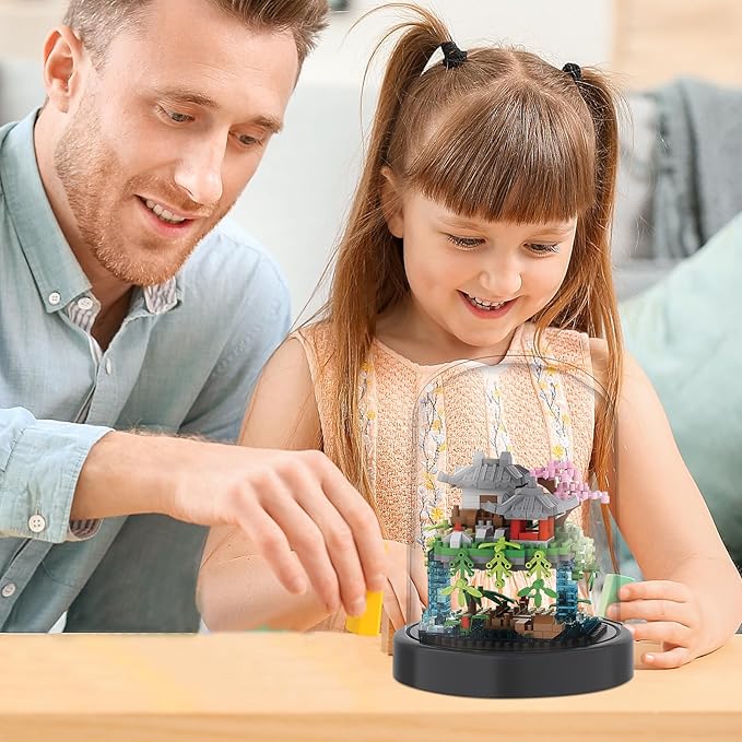 CAXIMSY Cherry Blossom Tree House Building Block Sets with Acrylic Display Box Chinese Architecture of Peach Blossom Bonsai Treehouse Micro Mini Building Set Toy Gift for Kids Adults(321 Pieces)