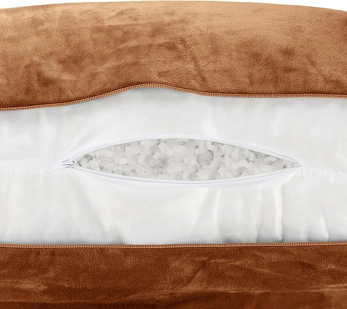 Husband Pillow Tan, Original Reading Pillow in Bed Rest Chair, Shredded Memory Foam Large Lounge Cushion Adult Backrest with Arms, Comfy Back Support for Sit Sitting Up, Washable/Removable Cover