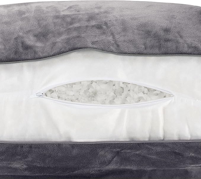 Husband Pillow Dark Grey, Standard+ Original Reading Pillow in Bed Rest Chair, Shredded Memory Foam Large Lounge Cushion Adult Backrest w/Arms, Comfy Back Support for Sit Sitting Up, Removable Cover