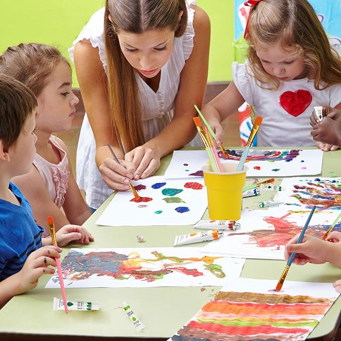 130 Pcs Art Painting Kit Supplies Set for Kids to Party - 10 Packs of 100 Brushes, 10 Wood Easels(8 * 12in), 10 Canvas Panels(8 * 10in) & 10 Palettes(5in), No Paint