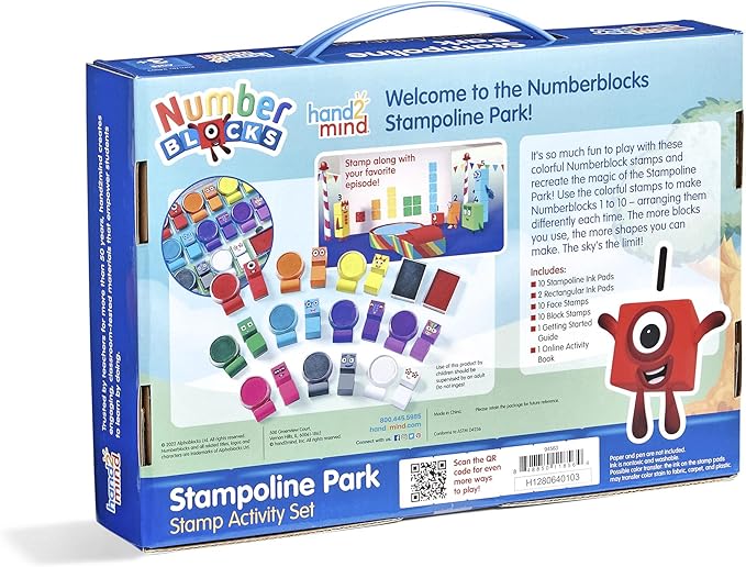 hand2mind Numberblocks Stampoline Park Stamp Activity Set, 20 Kids Stamps, 12 Washable Ink Pads, Number Toys, Preschool Learning Activities, Math Toys, Toddler Counting Toys, Birthday Gifts for Kids